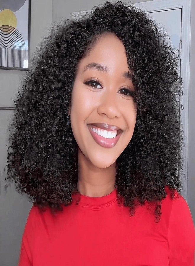 veravicky Half Wig Human Hair - 200% Density Curly Half Wig 3 In 1 Wear Go Glueless Wigs 16 Inch Drawstring Seamless Kinky Curly Flip Over Headband Wig Human Hair Beginner Friendly - Image 1